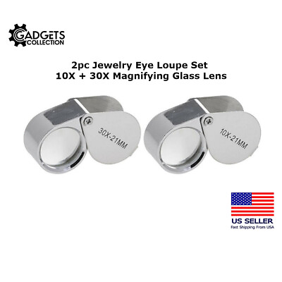 #ad 2 Pack 10X 30X Jewelers Jewelry Eye Loupe Set Optical Magnifying Glass Lens $8.99