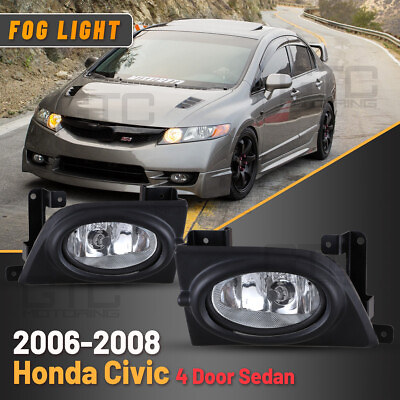 #ad For 06 08 Honda Civic 4 Door Sedan Fog Lights Clear Glass Lens Wires Switch $46.31