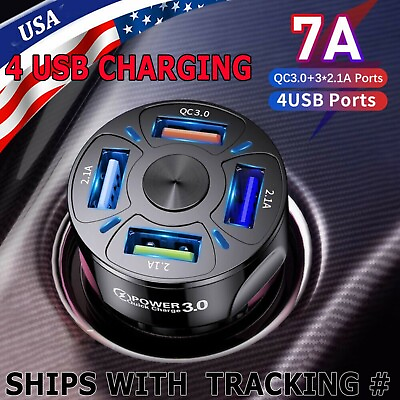 4 USB Port Super Fast Car Charger Adapter for iPhone Samsung Android Cell Phone $3.95