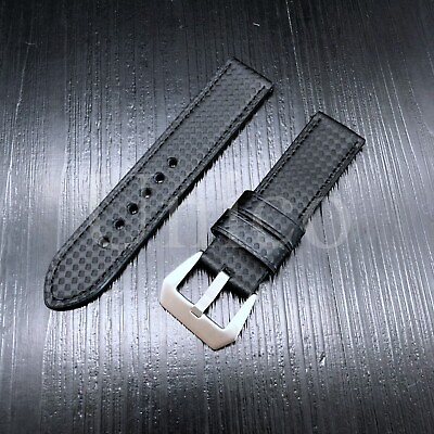20 22 24 26MM Carbon Fiber Black Black Leather Watch Band Strap Fits for Cartier $20.99