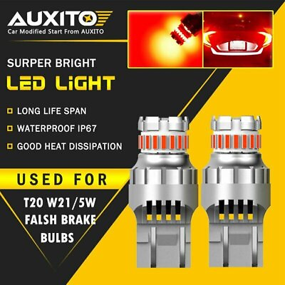 #ad AUXITO 7443 7440 LED Strobe Flash Brake Stop Tail Parking CANBUS Red Light Bulbs GBP 15.49