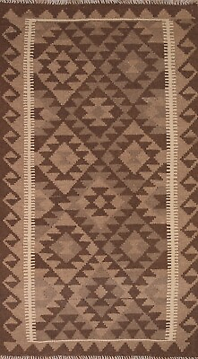 #ad Kilim Reversible Brown Pakistani Area Rug 4x7 Wool Hand Woven Carpet $167.40