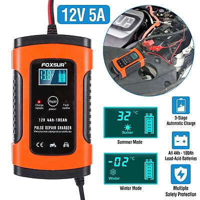 12V Smart Automatic Car Battery Charger Maintainer Trickle Boat ATV Pulse Repair $26.24