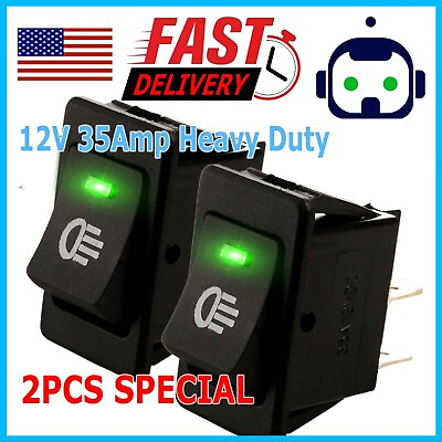 #ad 2X Green LED 12V 35Amp Heavy Duty Toggle Flick Switch On Off Car Dash Light SPST $5.95