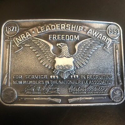 #ad #ad Vintage 80s NRA Belt Buckle Freedom Leadership Award National Rifle Association $29.94