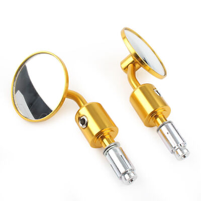 #ad Pair CNC Round 7 8quot; Bar End Mirrors Rearview Side Motorcycle Universal Gold GBP 19.55