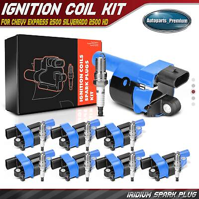 #ad 8x Blue Round Ignition Coil amp; IRIDIUM Spark Plug Kits for Chevy Silverado Tahoe $108.99