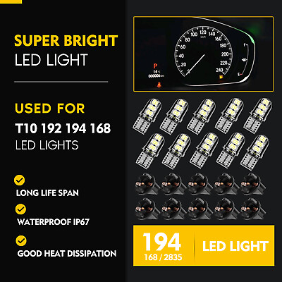 #ad 10x T10 Error Free LED Bulbs Instrument Gauge Cluster Dash Light W Socket White $9.49