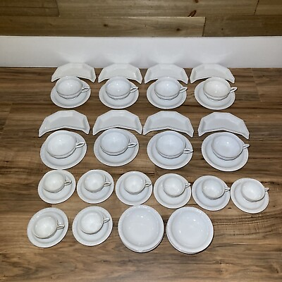 #ad Set of 48 Rosenthal MARIA White China Floral Edge Plates Cups…MADE IN GERMANY $254.99