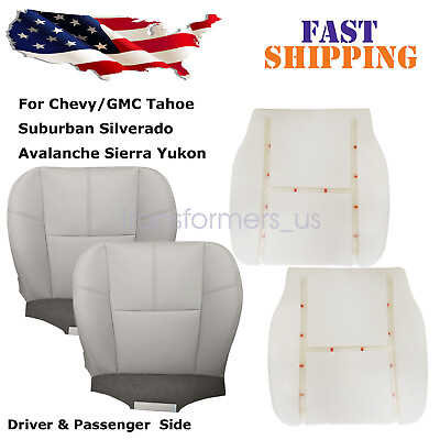 #ad Driver Passenger Bottom Leather Seat Cover Gray Foam For 2007 2014 GMC Sierra $72.05
