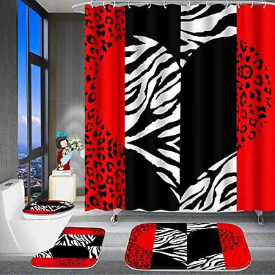 #ad 4 Pcs Bathroom Shower Curtain SetRed Leopard Print Shower Curtain Bright Show... $31.44
