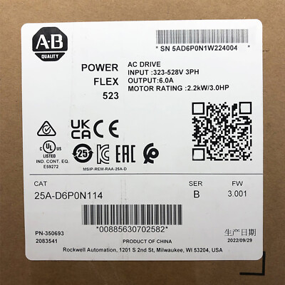 #ad 25A D6P0N114 PowerFlex 523 2.2kW 3Hp AC Drive New Original Stock 25AD6P0N114 $554.00