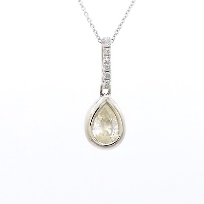#ad 14k White Gold Pear Natural Light Fancy Yellow Diamond Pendant Necklace 18in New $854.05
