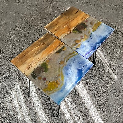 #ad 2 Epoxy Live End Tables Side Tables Epoxy Ocean Natural Edge Side Tables $625.00