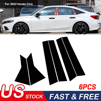 #ad 6Pcs For Honda Civic sedan 11th 2022 Car Black Window BC Pillar Posts Cover Trim $11.99