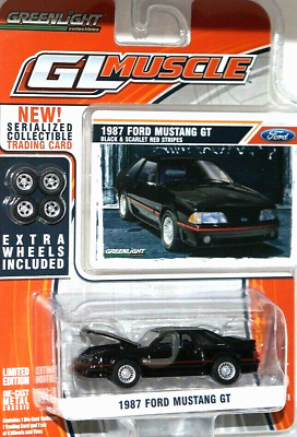 Greenlight 1 64 1987 Ford Mustang GT with extra wheels Diecast Toy Model Car $13.99