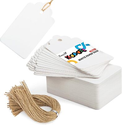#ad Koogel 100PCS White Paper Tags Gift Tags with String 3.3x1.8 Inch $7.78