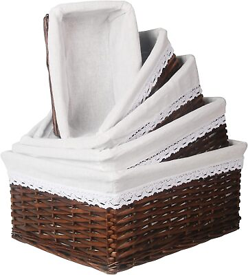 #ad Set of 5 Wicker Storage Baskets 5 Sizes Woven Wicker Baskets for Home Shelves $32.86