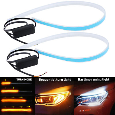 #ad 2x Flexible Car LED 60cm Switchback Tube DRL Light Strip White Turn Amber Signal $13.09