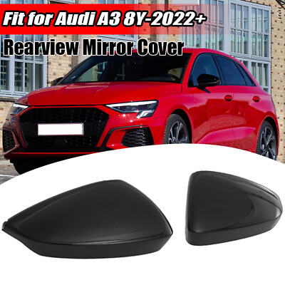 #ad 2X Rearview Side Mirror Cover Caps Gloss Black Fits Audi A3 8Y S3 RS3 2021 2024 $38.99