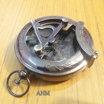 #ad Nautical Brass Sundial Compass Push Button Vintage Marine $15.00