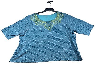 #ad Catherines Blouse Womens Plus size 2X Blue Green Embroidered 24W $19.94