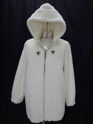 #ad HOODED REVERSIBLE Sheared Beaver Faux Fur Off white Coat Medium 42768 $35.00