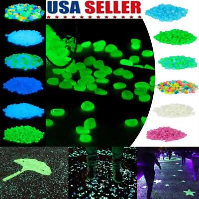 #ad Glow in The Dark Pebbles Garden Glowing Rocks Fish Tank Luminous Stones Lots $9.19