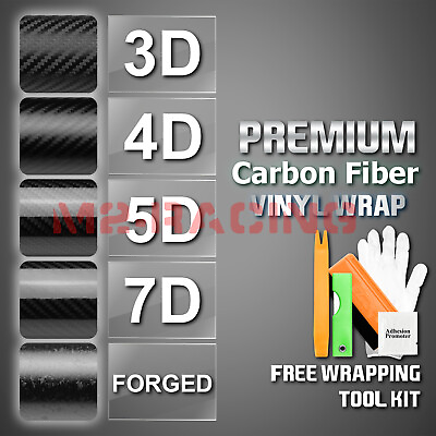 #ad 3D 4D 5D 7D Forged Matte Gloss Semi Black Carbon Fiber Vinyl Wrap Sticker $278.88