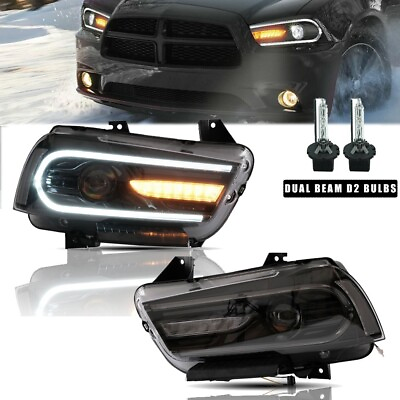 #ad Pair LED DRL Headlight Dual Beam Halogen Model For 2011 2014 Dodge Charger $299.99