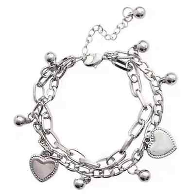 #ad Fashion Steel Hip hop Peach Heart Pendant Double layer Link Bracelet $14.95