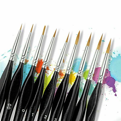 #ad 9X Miniature Paint Brush Set Professional Weasel Hair Fine Detail Art Nail Model $7.55