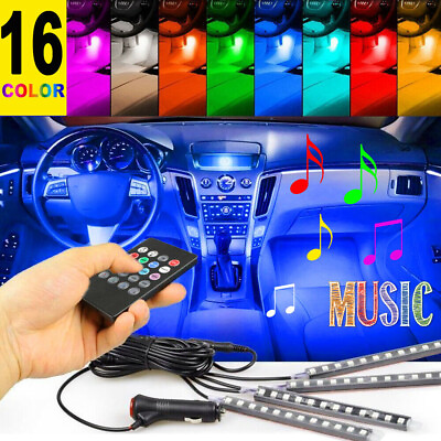 #ad 4x 48 LED Car Interior Atmosphere Neon Lights Strip Music Control IR Remote $21.05