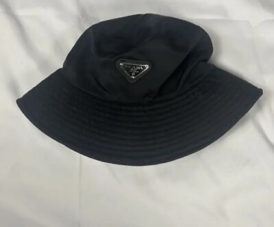 #ad Vintage Prad Bucket Hat Nylon Black Embroidered 90s Made In Italy $65.00