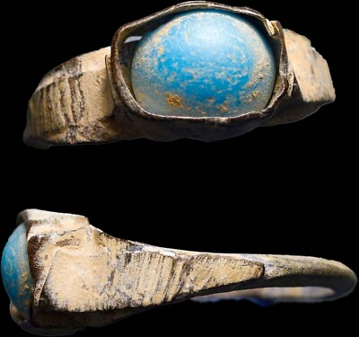 #ad Ancient Roman Ring Bronze with Blue Stone WEARABLE Antiquity Artifact Jewelry $112.05
