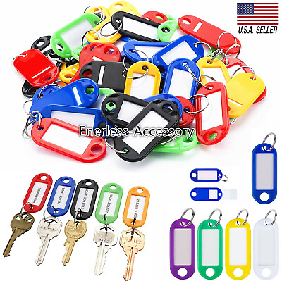 #ad 50 100 Plastic Key Tags Metal Ring Luggage Card Name Label Keychain Split Rings $6.74