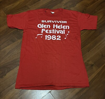 #ad Vintage 1982 US Festival Survivor Glen Helen Red Large Sneakers T Shirt $74.99