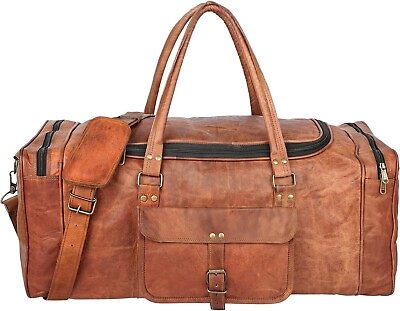 #ad Handmade Leather Duffel Weekender Bags Inner Canvas Bag Overnight Travel Bag $55.21