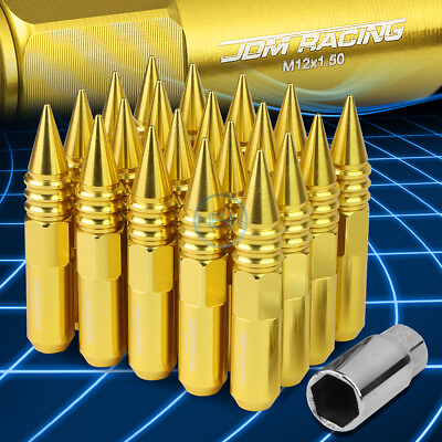 #ad 60mm Aluminum M12x1.5 6 Point 25mm OD Gold 20 Lug Nuts w 47mm Caps SetAdapter $36.98