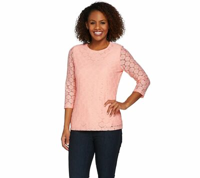 #ad Denim amp; Co. Size 2X Soft Peach 3 4 Sleeve All Over Lace Top $16.99