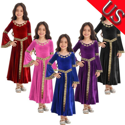 #ad US Kids Girls Renaissance Vintage Dress Gothic Medieval Costume Maxi Dresses $20.54