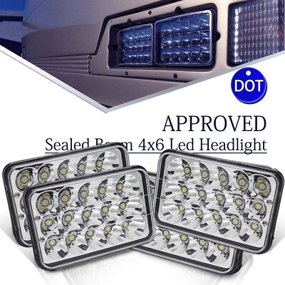 #ad DOT 4x 4X6quot; LED Headlights Hi Lo 75W White Light Bulbs Sealed Beam Fog Headlamp $46.86