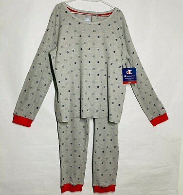 #ad Champion Pajama Set Women Size 2X Gray Thermal Women Long Sleeve 2 pc.Pant $19.99