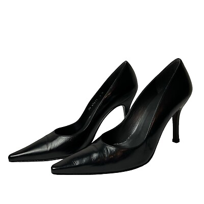 #ad Stuart Weitzman Black Leather Pointed Toe heels Pumps size 8 M $74.99