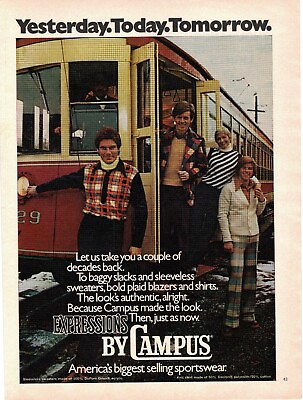 #ad 1973 Expressions by Campus Clothing As Acrylic slacks sweaters amp; plaid blazer $11.95