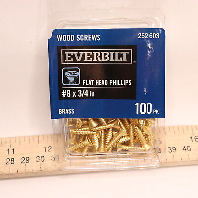 #ad 100 Pk Everbilt Phillips Flat Head Wood Screw Brass #8 x 3 4quot; 252603 $3.56