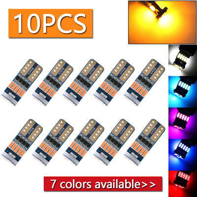 #ad 10PCS 168 194 192 2825 T10 LED Side Marker Light Bulbs Amber Canbus Error Free $7.99