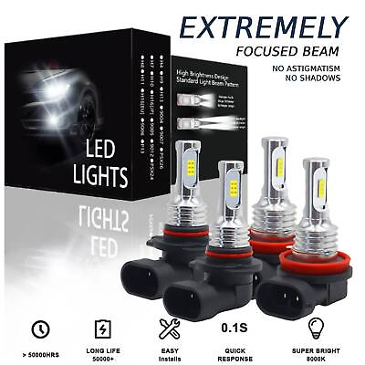 #ad 9005 H11 LED Headlight Bulbs Kit 8000K White 330000LM High Low Beam Super Bright $22.49