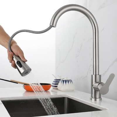 #ad Faucet Sink Brushed Nickel Kitchen Mixer Faucet Pull Down Sprayer Single Handle $21.84