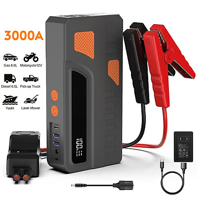 #ad #ad 3000A Peak Portable Car Jump Starter Kit Power Pack Battery Booster Road Trips $79.99